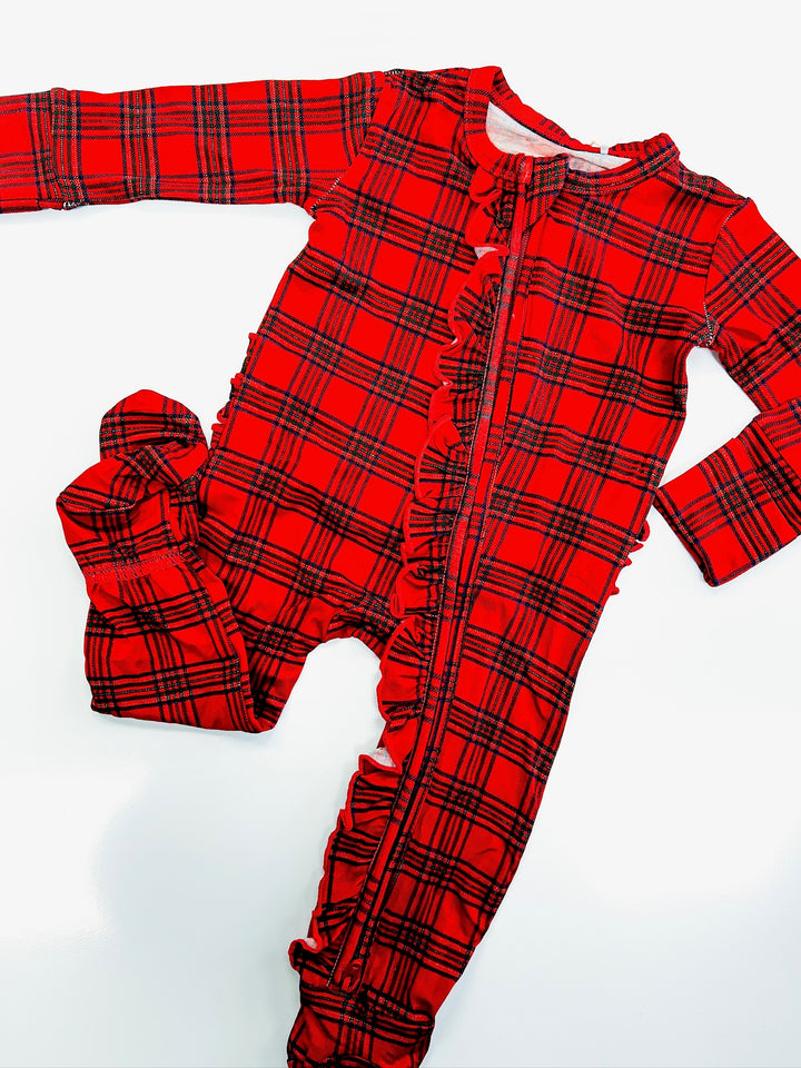 Christmas Plaid Ruffle Footie