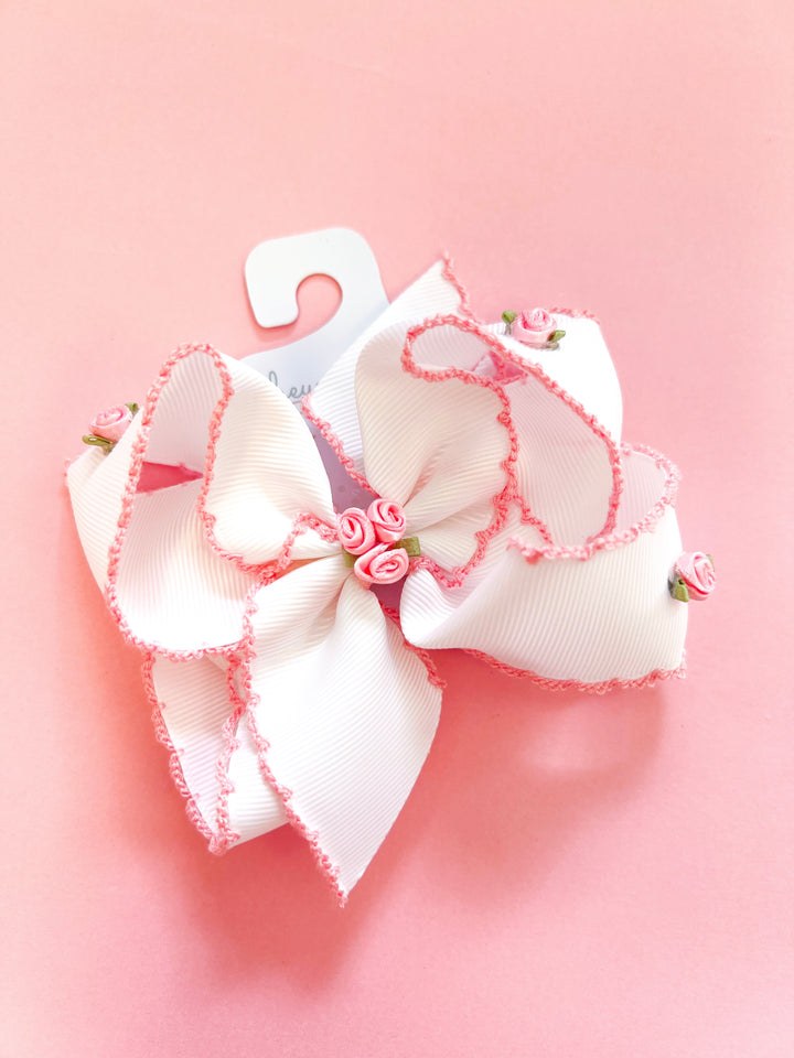 Large Crochet Edge Flower Embellished Bow