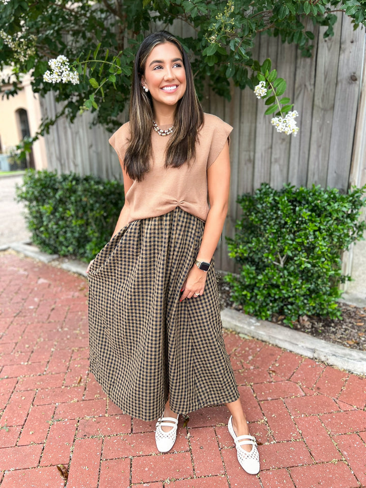 Espresso Mixed Media Gingham Dress