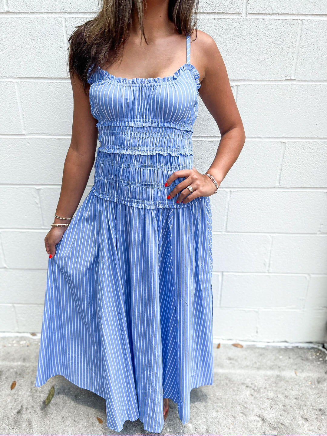Striped Poplin Smock Maxi Dress
