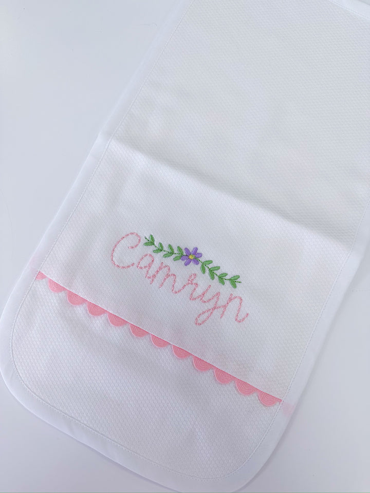 Personalized Themed Pink Scalloped White Burp