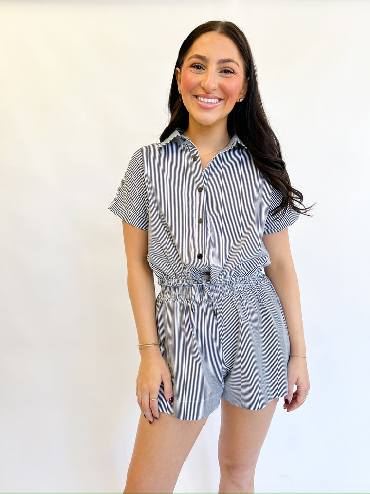 Dark Navy Stripe Clara Smock Shorts