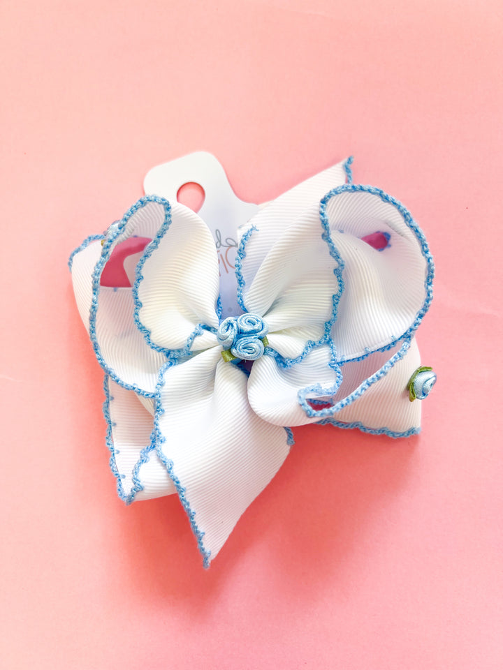 Large Crochet Edge Flower Embellished Bow