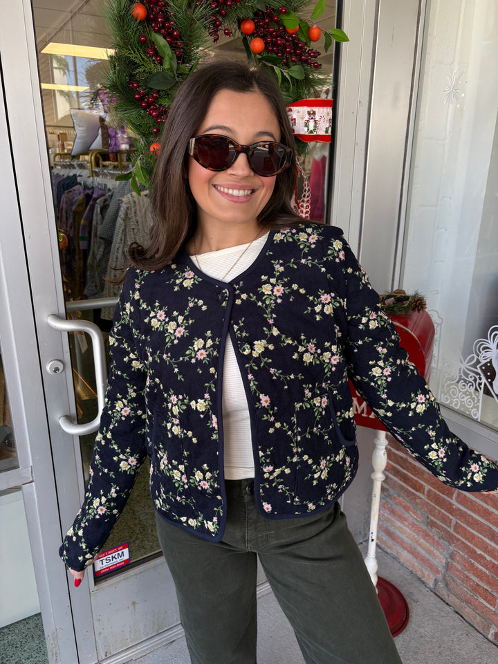 Navy Frost to Bloom Quilted Jacket