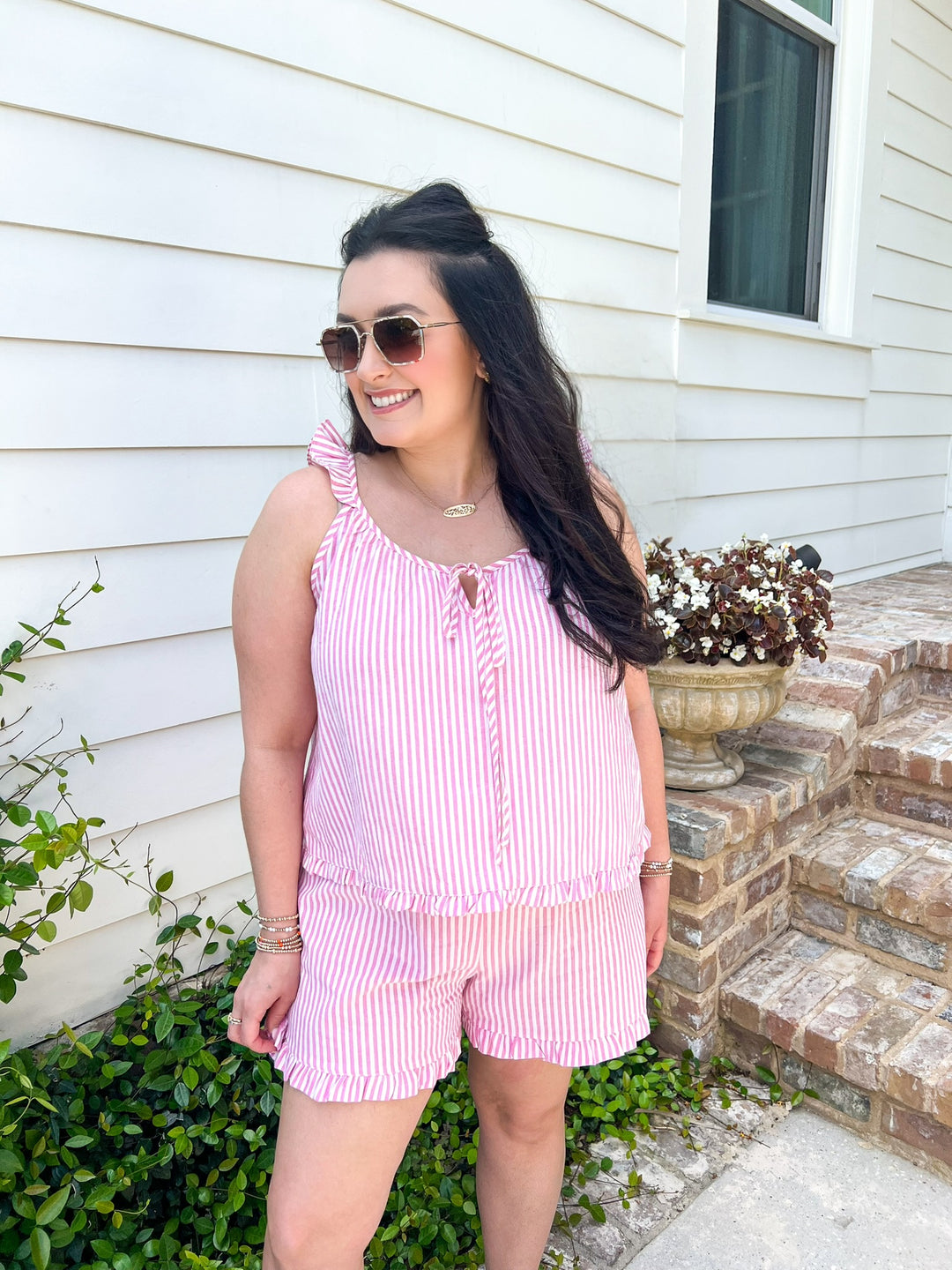 Pink & Ivory Jetset Ruffle Short Set