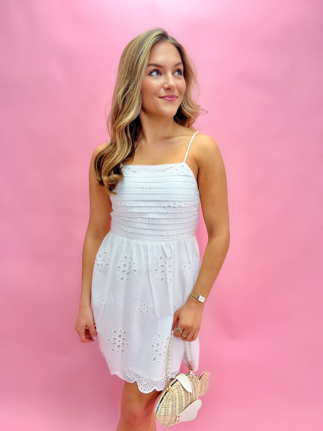 White Bloomfield Eyelet Mini Dress