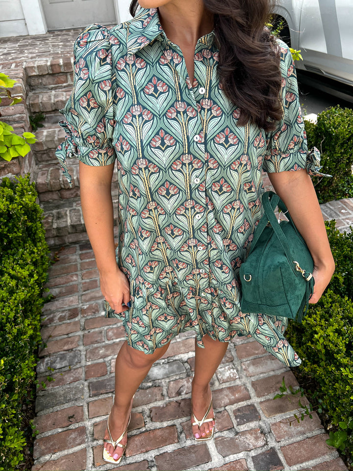 Heather Green Three Bloom Dress