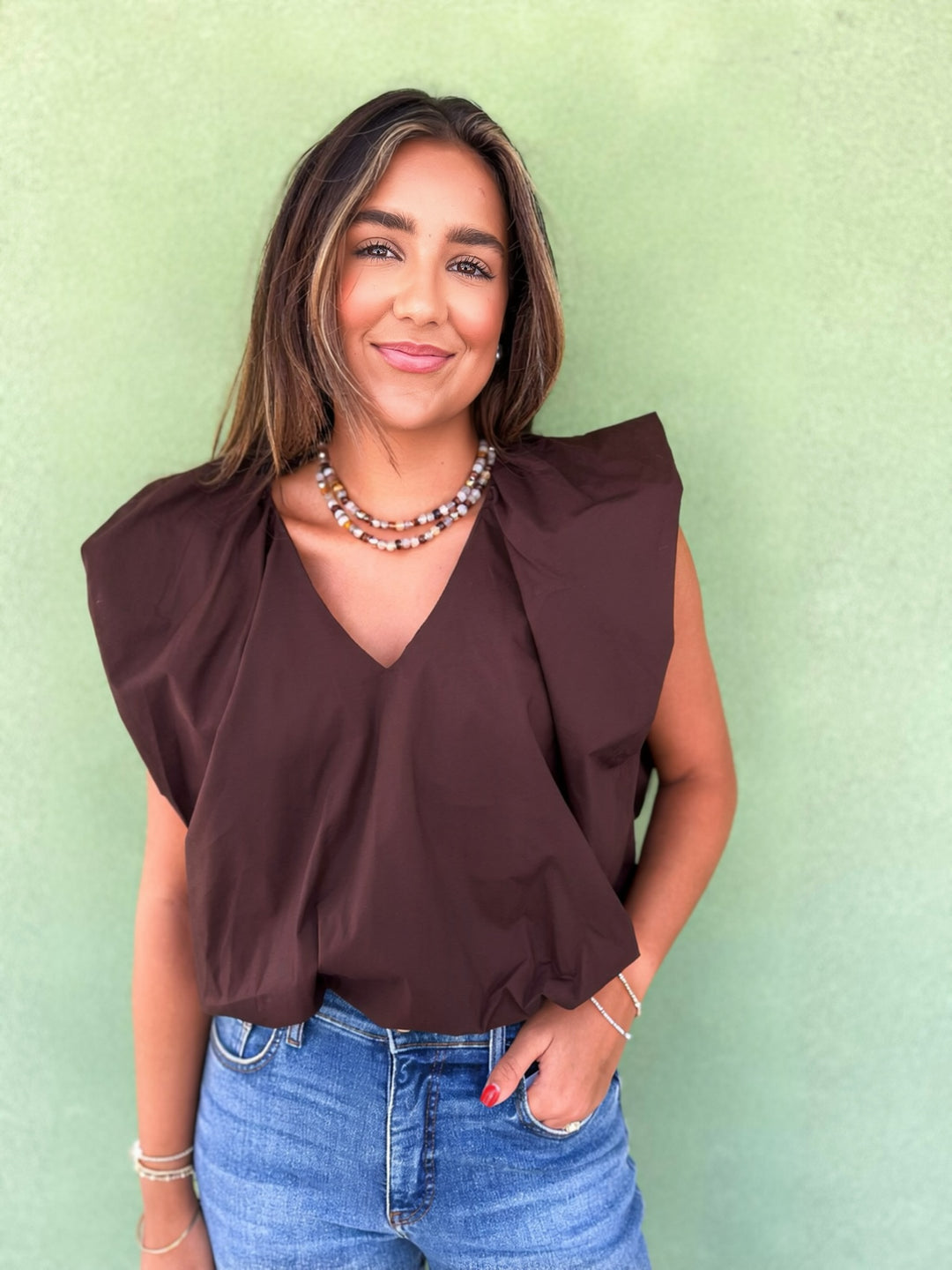Chocolate Poplin Bubble Top