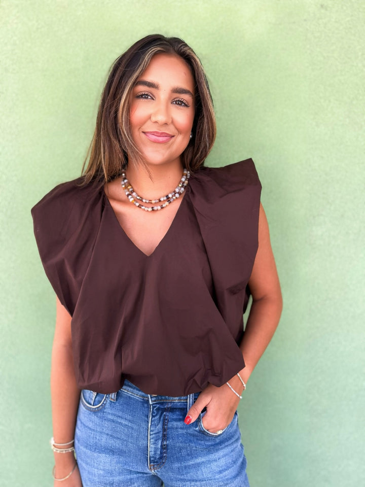 Chocolate Poplin Bubble Top