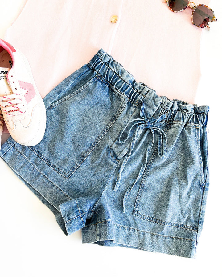Blue Dazed Drawstring Short