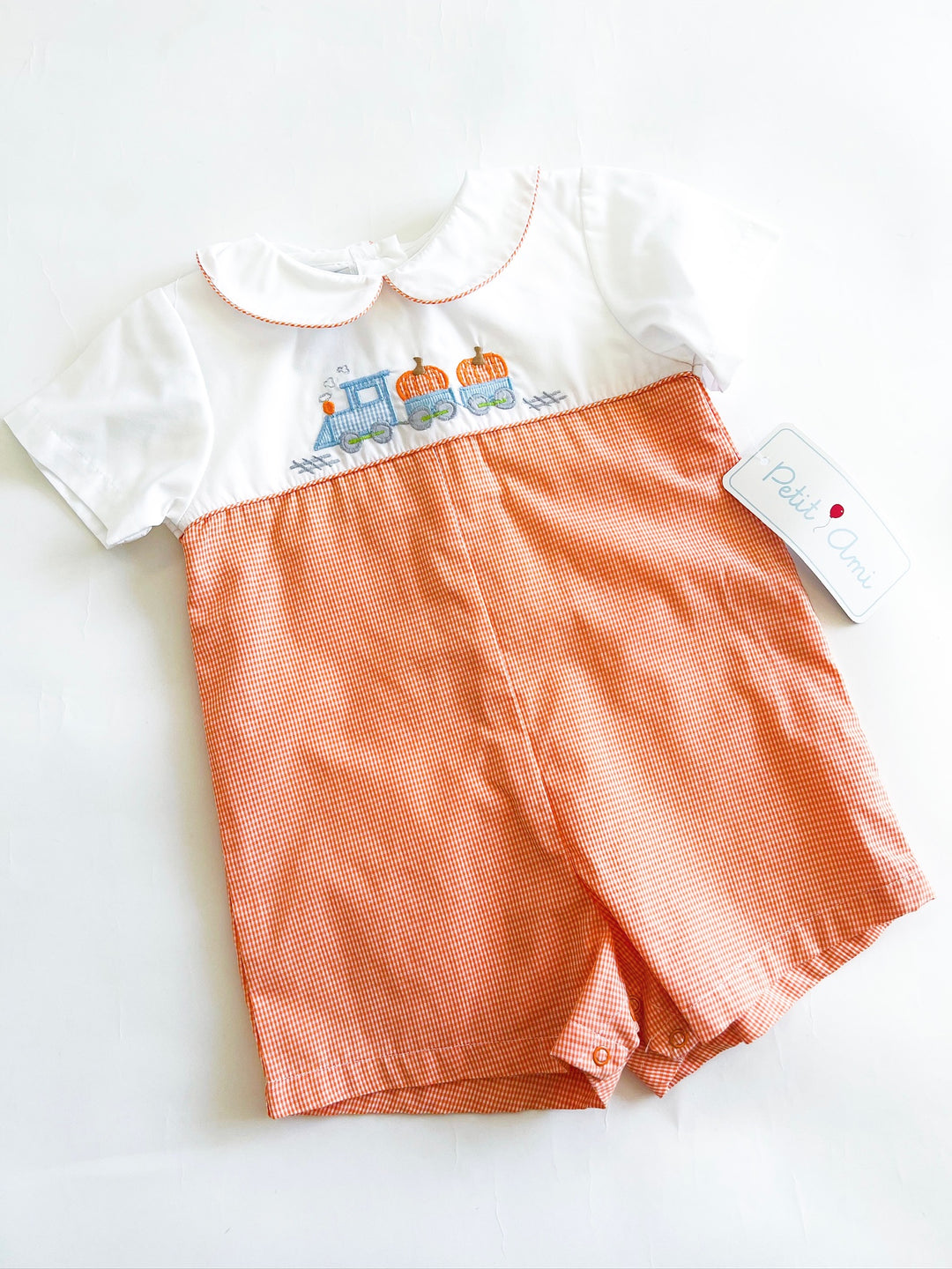 Pumpkin Train Orange Gingham Bubble