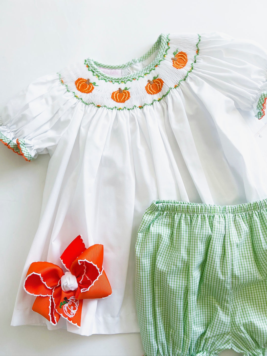 Green Check Pumpkin Patch Bishop Bloomer Set
