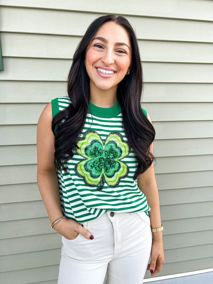 Green Shamrock Striped Knit Tank