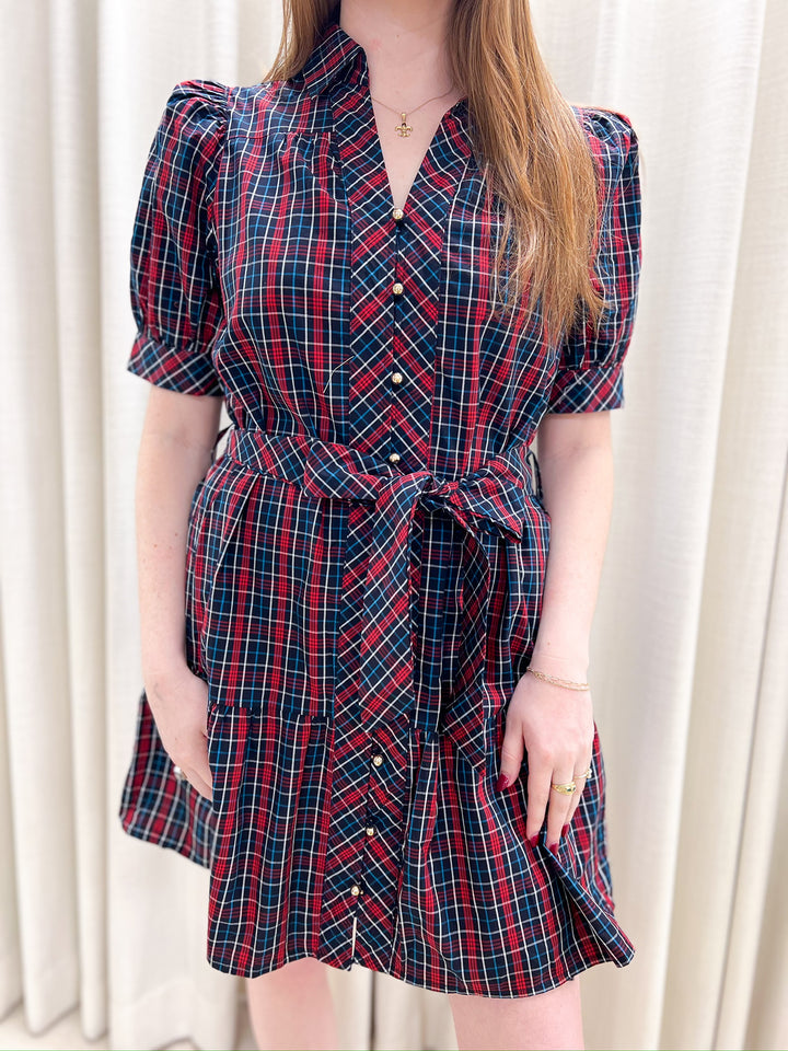 Navy Yuletide Chic Belted Dress