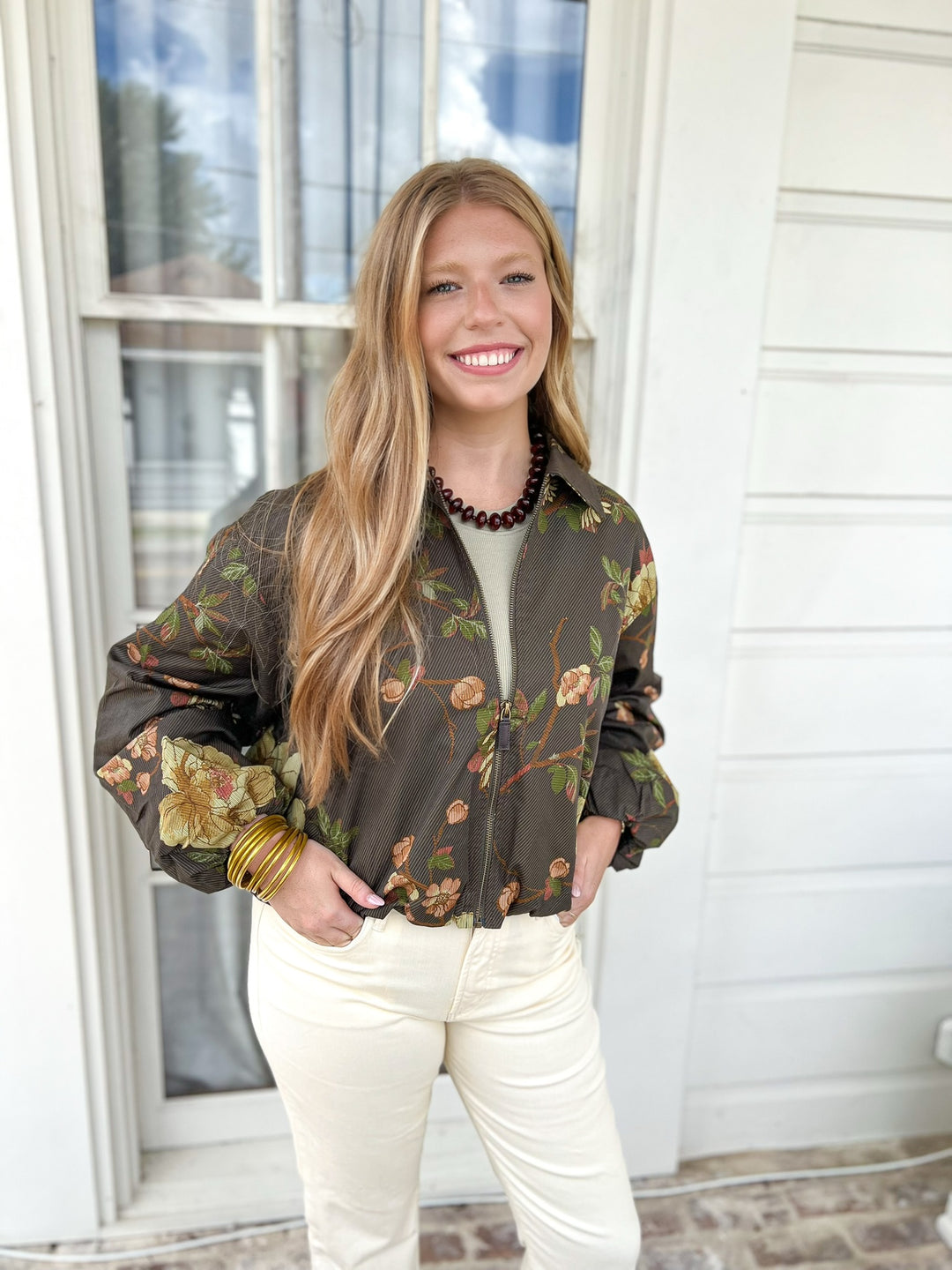 Olive Floral Fall Jacket