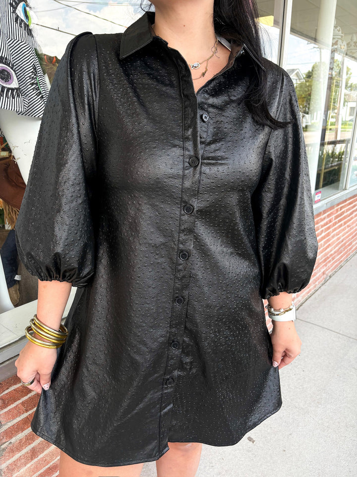 Black Ostrich Embossed Dress