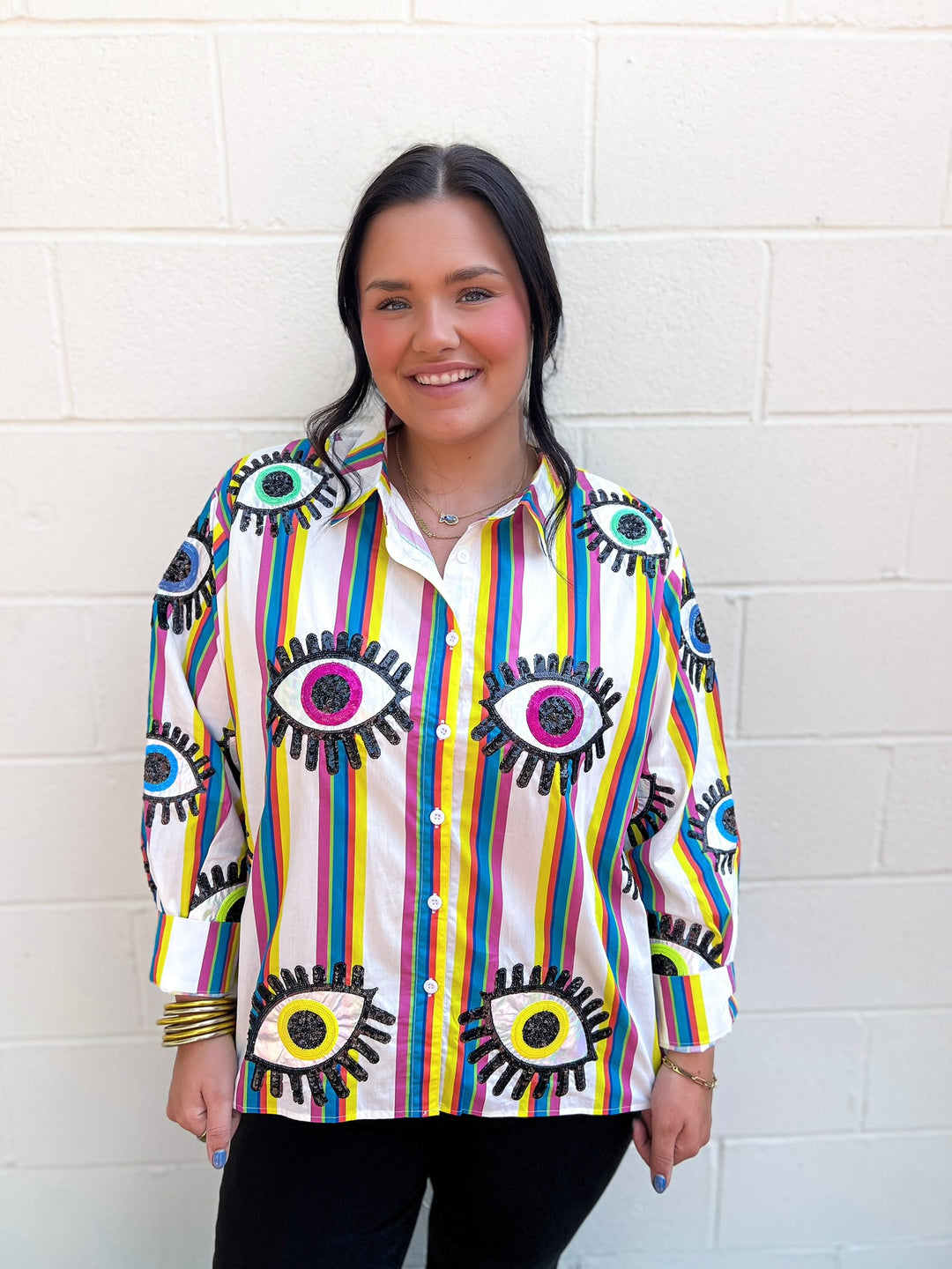 Rainbow Multi Eye Button Up Top