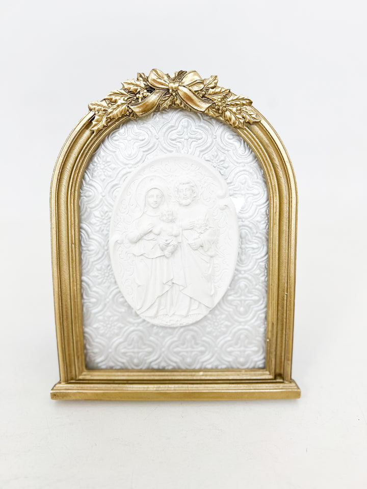 Holy Family Intaglio on Ivory Medallion Vintage Gold Bow Frame