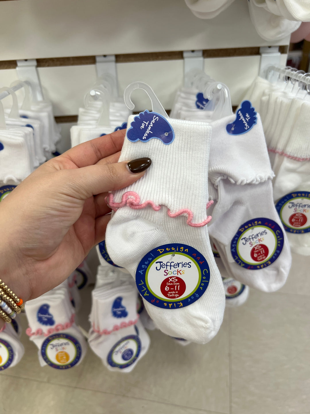 White & Pink Ruffle Trim Sock 2Pk