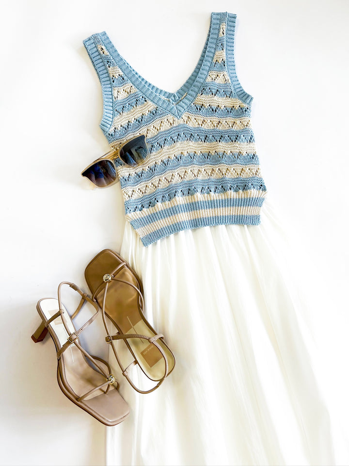 White & Blue Stripe Sadie Combo Midi
