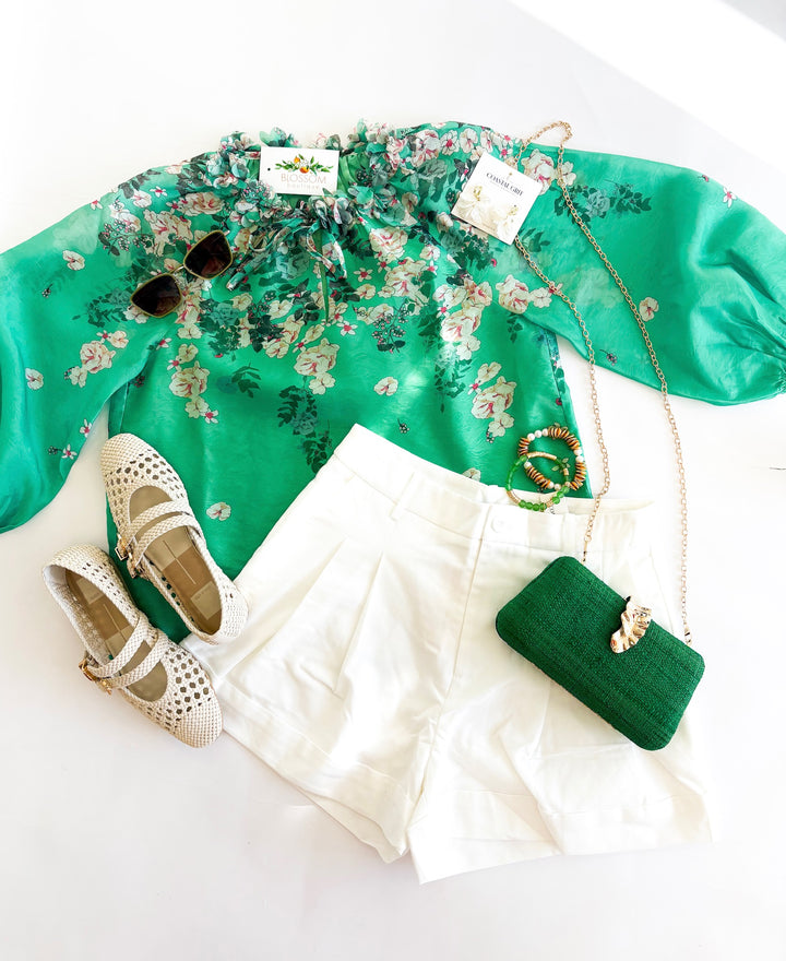 White Front Pleated Shorts