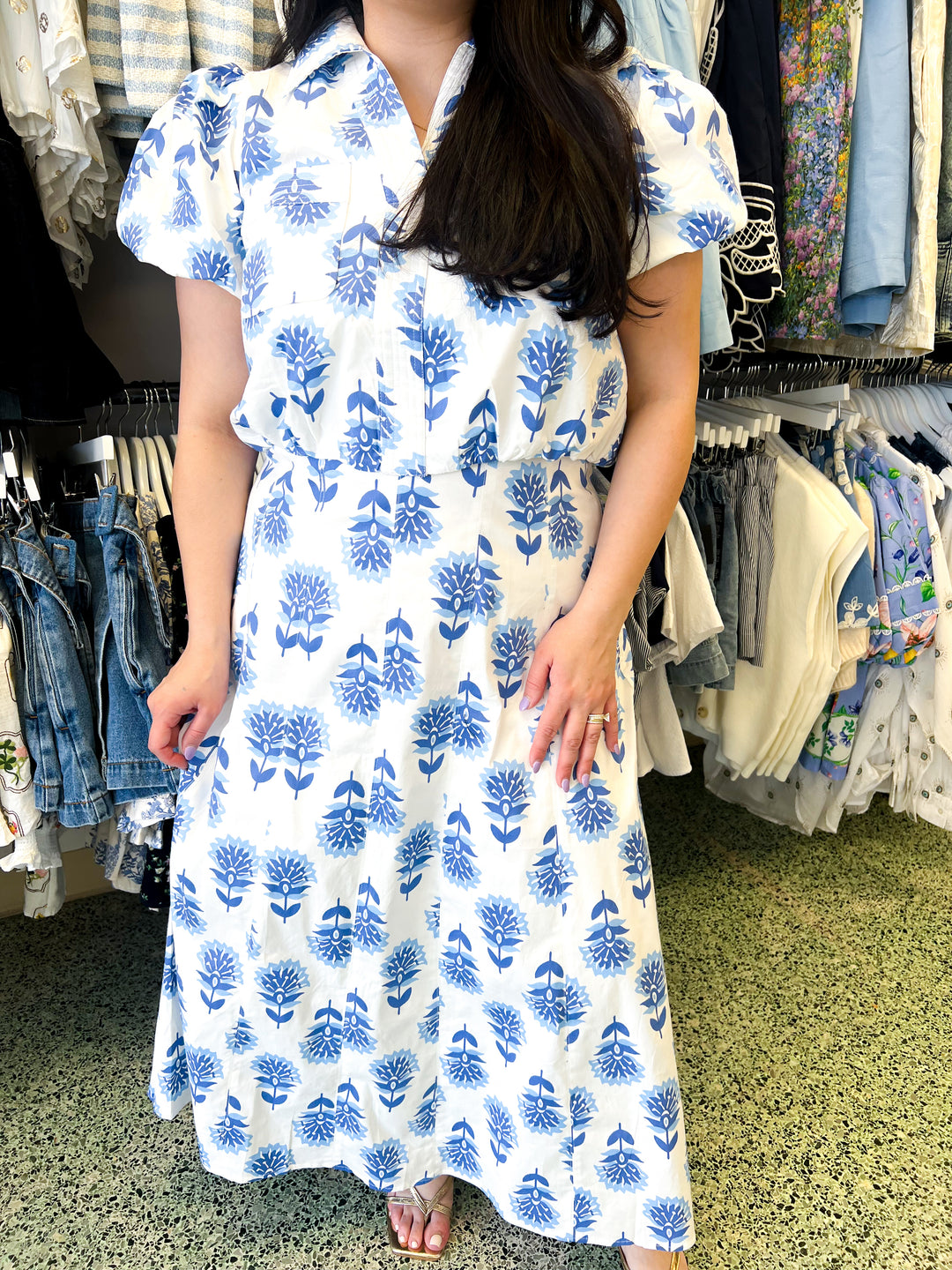 White & Blue Poppy Skirt Set