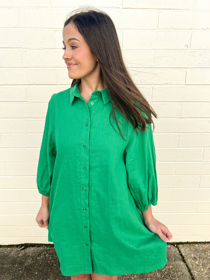 Green Linen Lively Dress