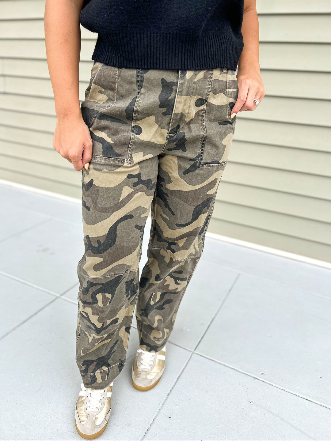 Olive Camo Ashton Wide Leg Barrel Denim
