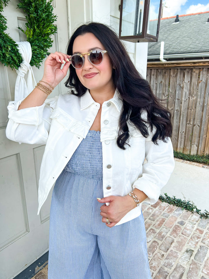 White Clear Eyes Ruffle Jacket