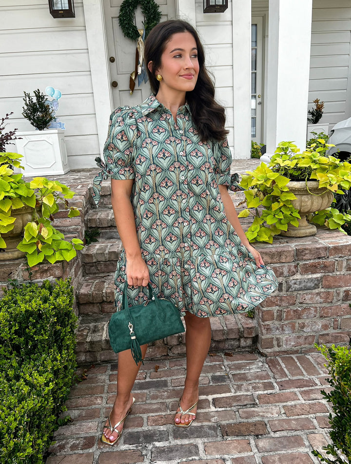 Heather Green Three Bloom Dress
