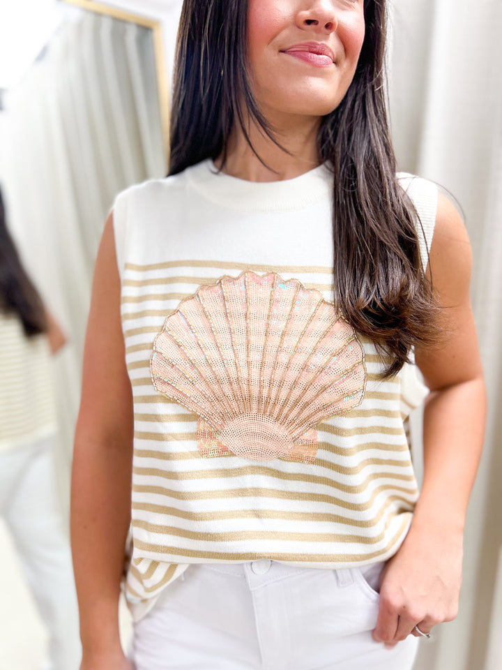 Tan Striped Shell Queen Tank
