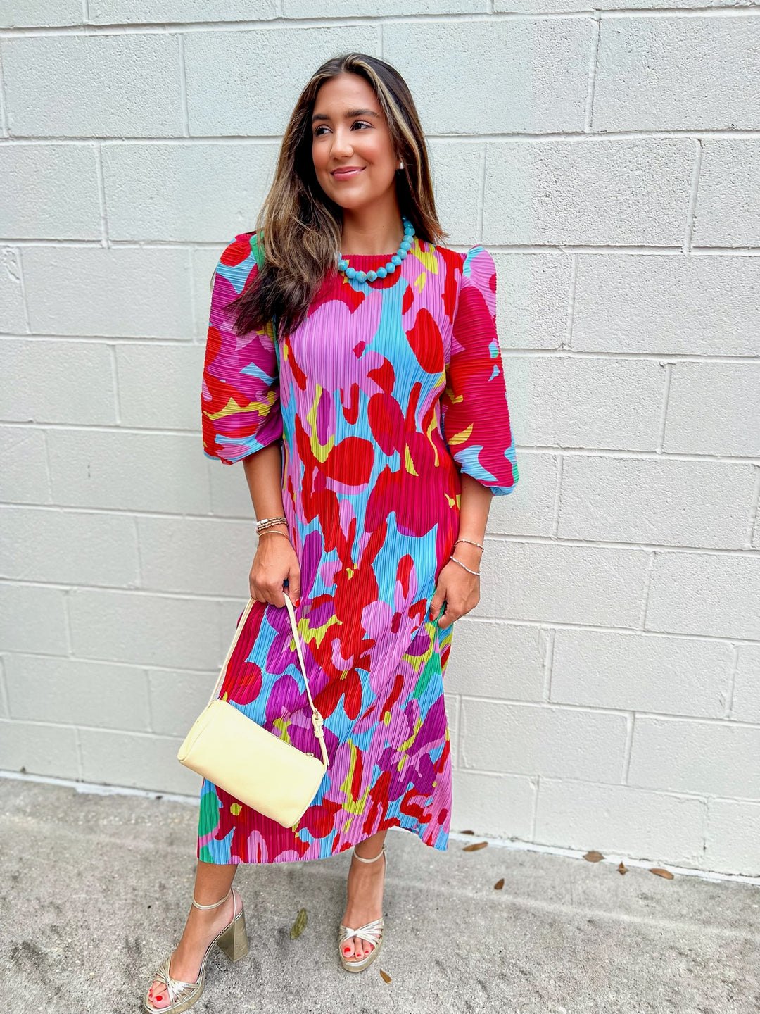 Brights Floral Pleat Dress