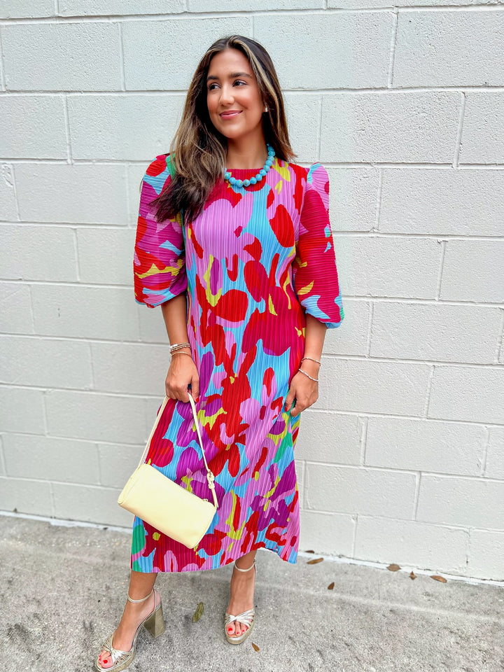 Brights Floral Pleat Dress