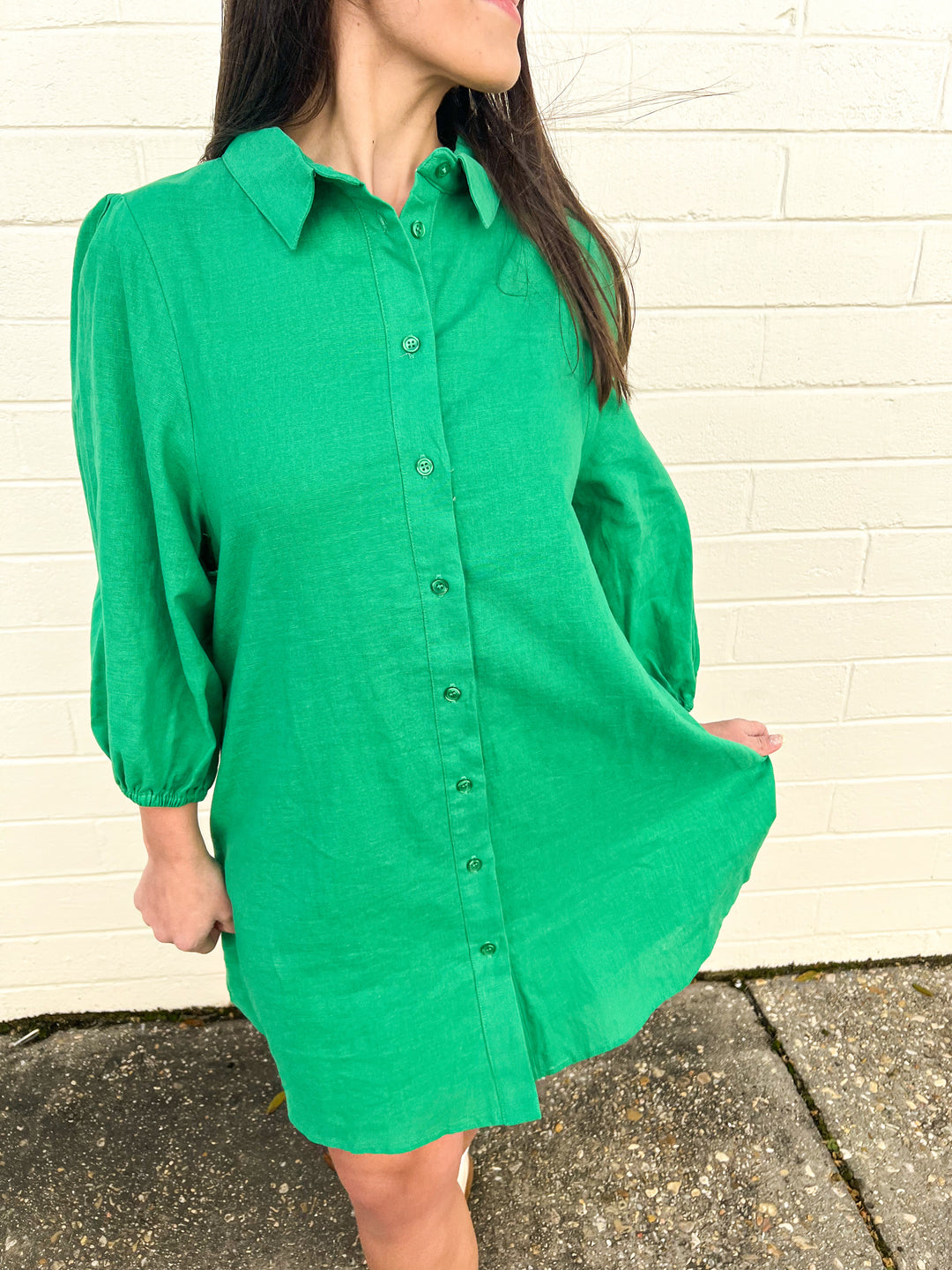 Green Linen Lively Dress