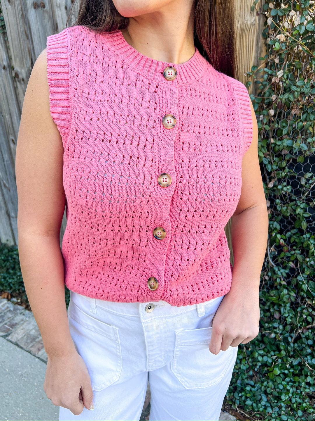 Bloom Pink Pointelle Knit Top