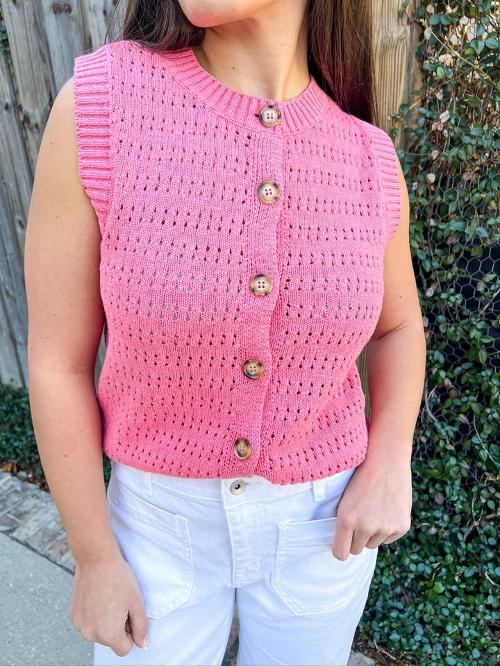 Bloom Pink Pointelle Knit Top