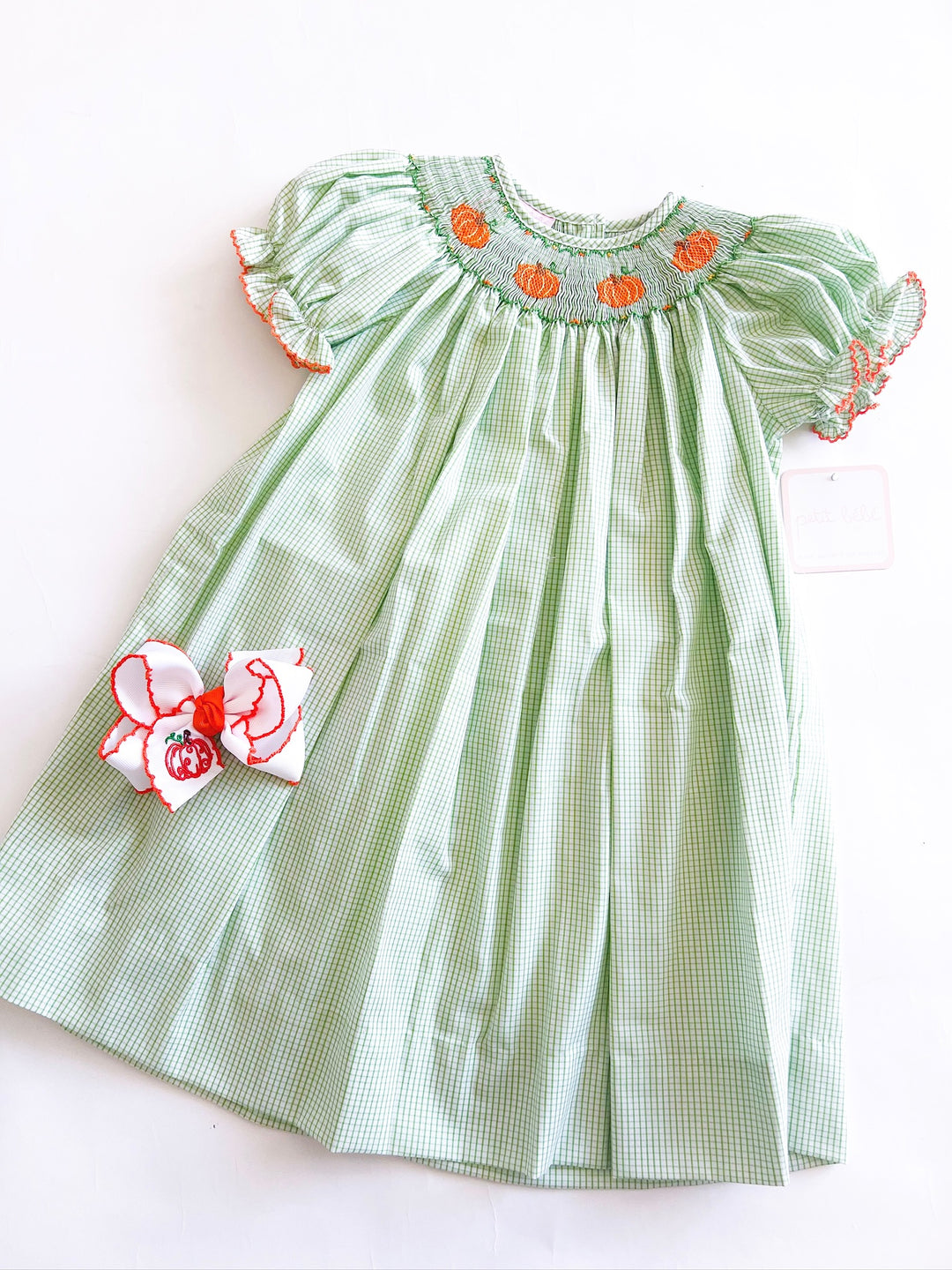 Green Check Pumpkin Patch Bishop Dress