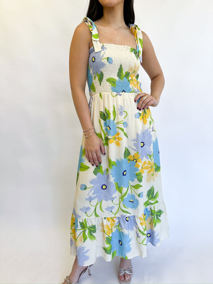 Cream Multi Fresh Cut Midi Dress