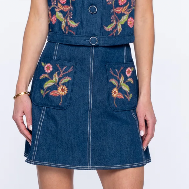 Denim Embroidered Marlo Mini Skirt