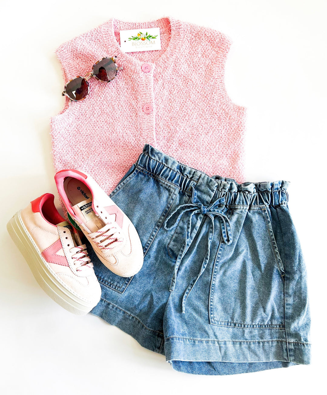 Pink Textured Button Vest Top