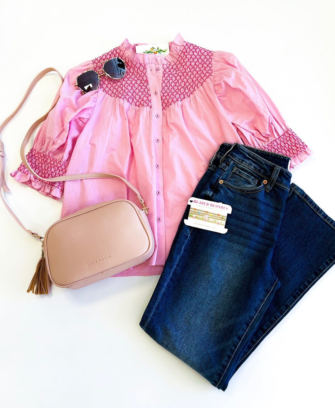 Pink Lillian Embroidered Button Down Top