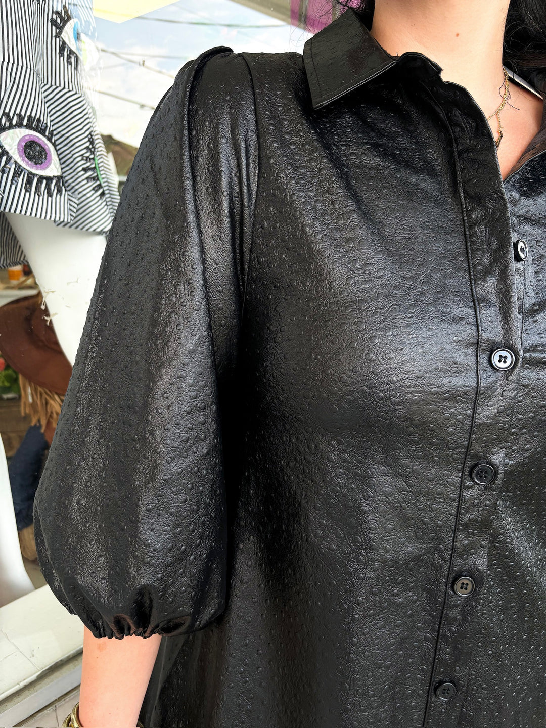 Black Ostrich Embossed Dress