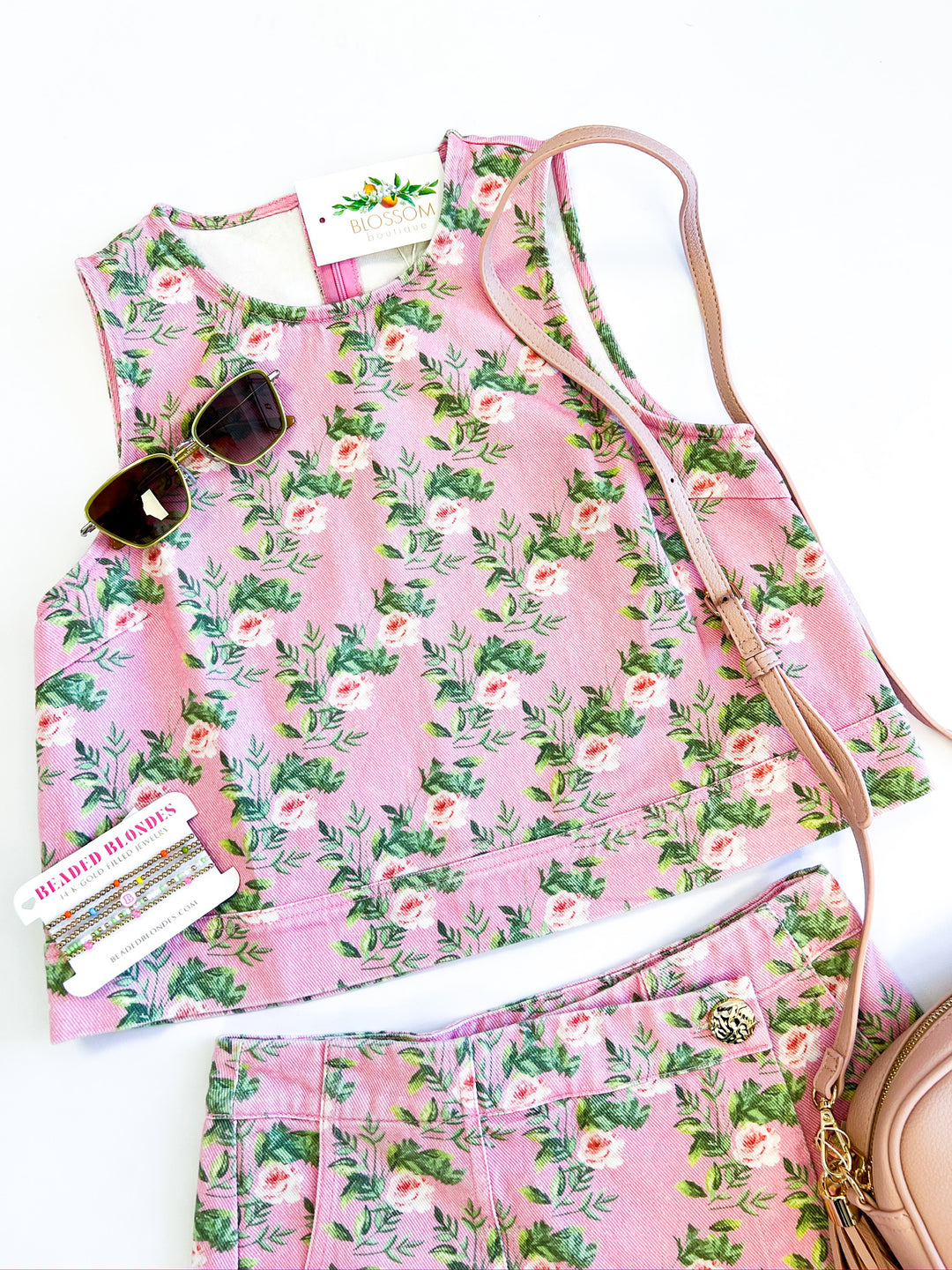Pink Ellie Floral Denim Skort Set