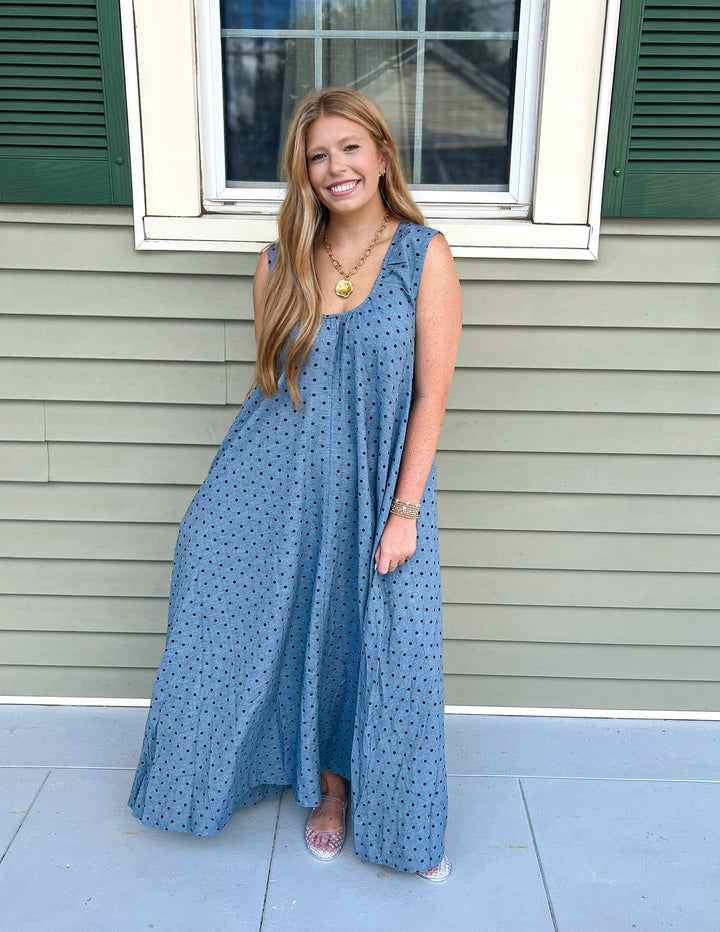 Denim Polka Dot Scoop Maxi Dress