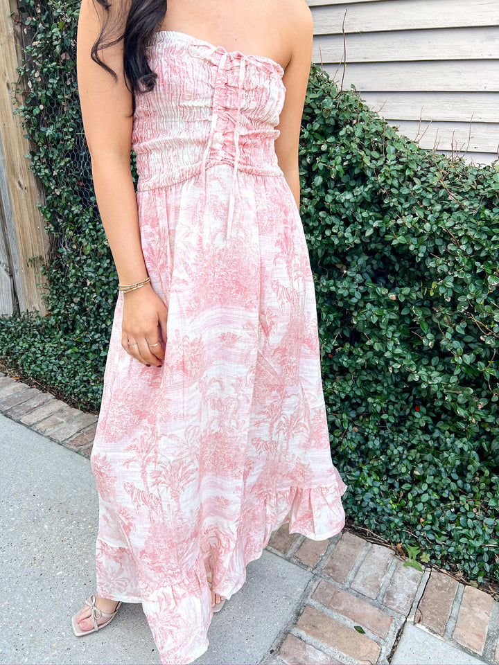 Island Printed Ruched Maxi Dress
