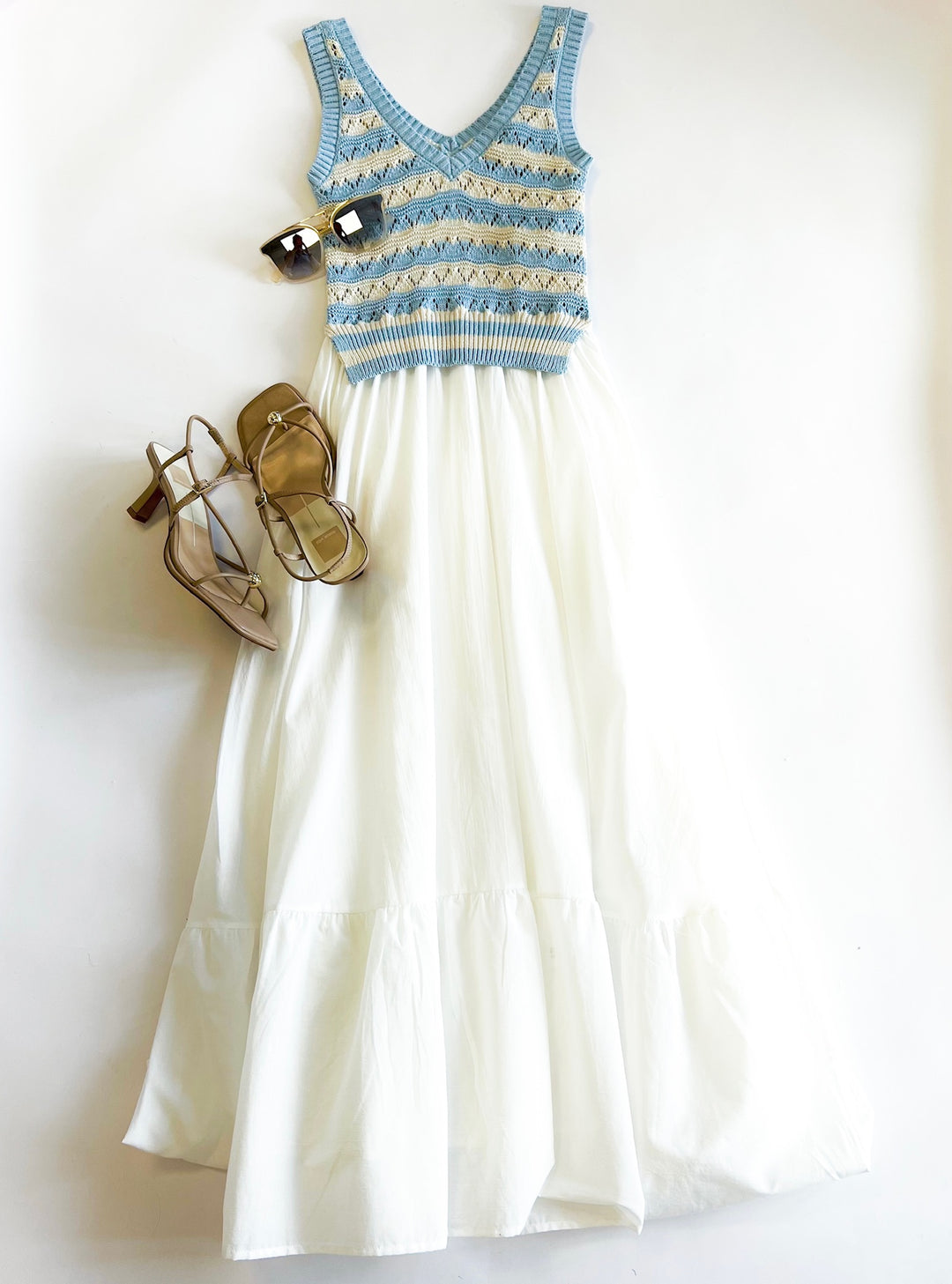 White & Blue Stripe Sadie Combo Midi