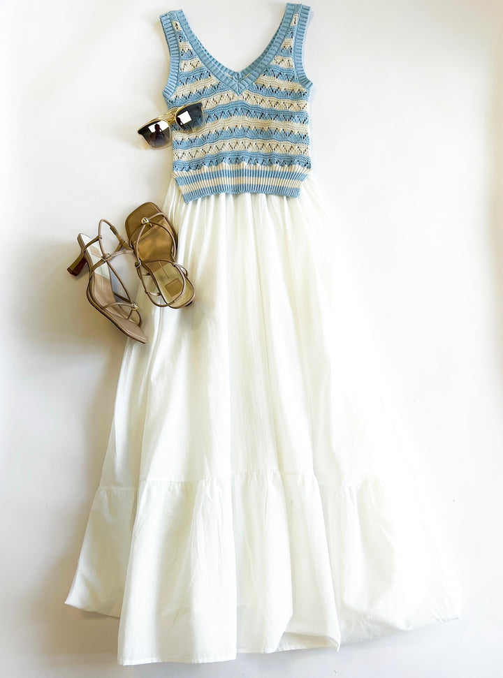 White & Blue Stripe Sadie Combo Midi