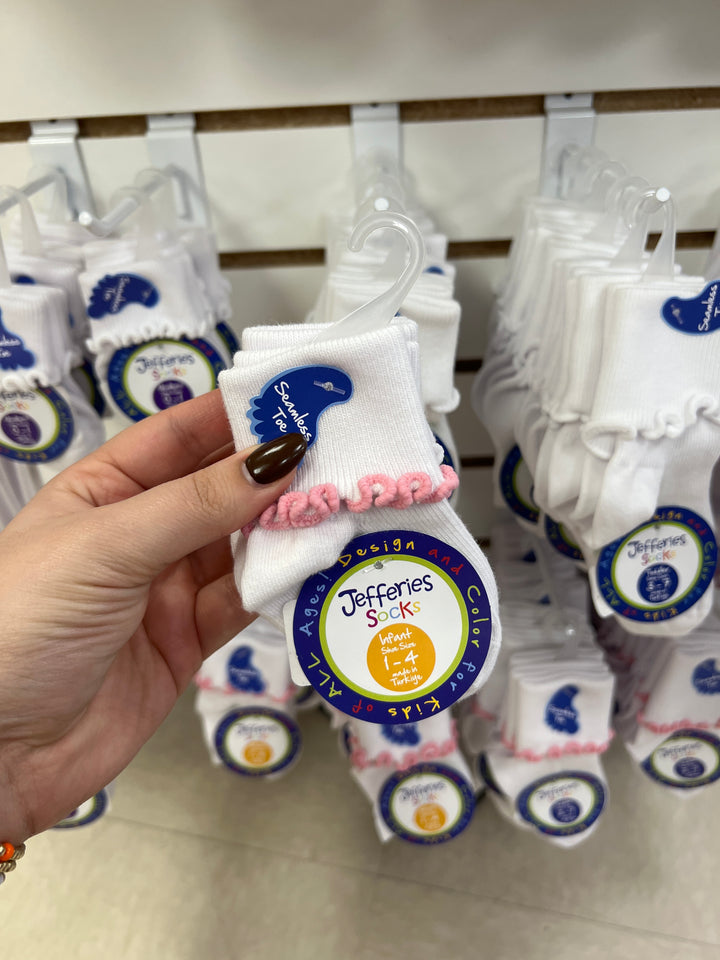 White & Pink Ruffle Trim Sock 2Pk