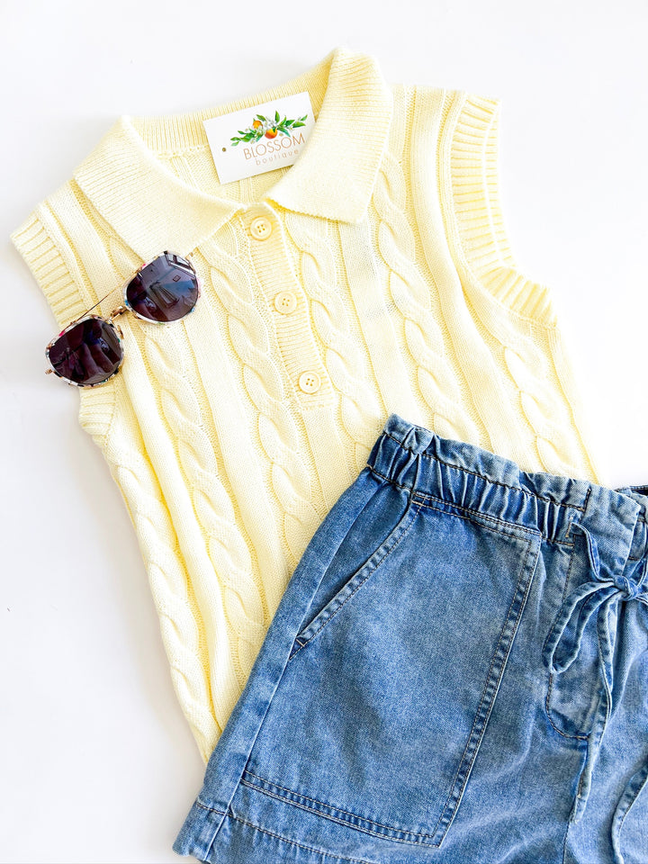 Butter Yellow Sleeveless Sweater Vest