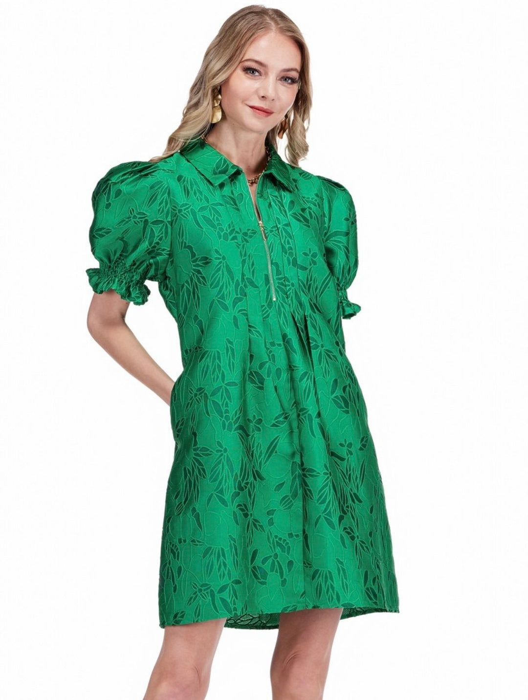 Emerald Stitch Brocade Dart Dress